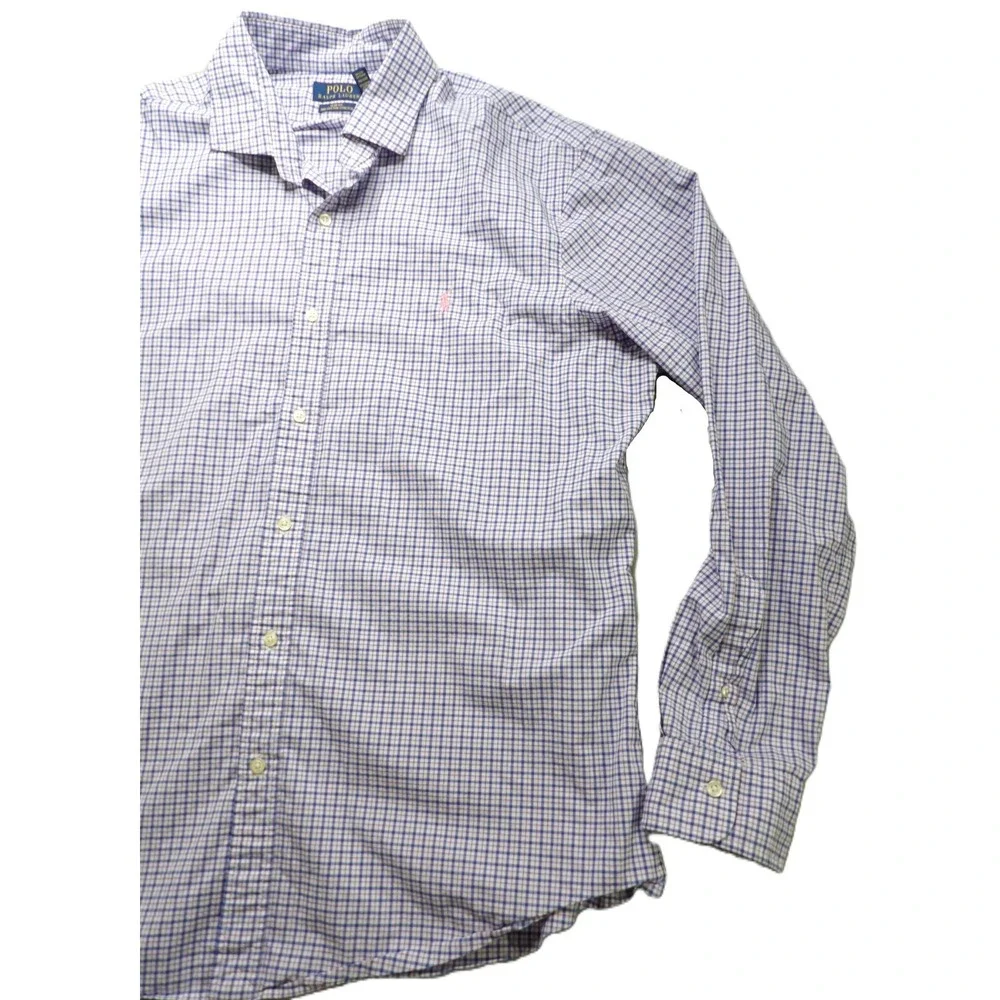 Polo Ralph Lauren Shirt Men XXL Slim Fit Plaid Check Long Sleeves Cotton Stretch